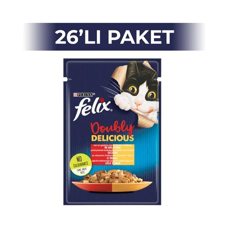 Felix Çifte Lezzet Sığır Etli ve Kümes Hayvanlı Kedi Konservesi 26x85gr 26lı