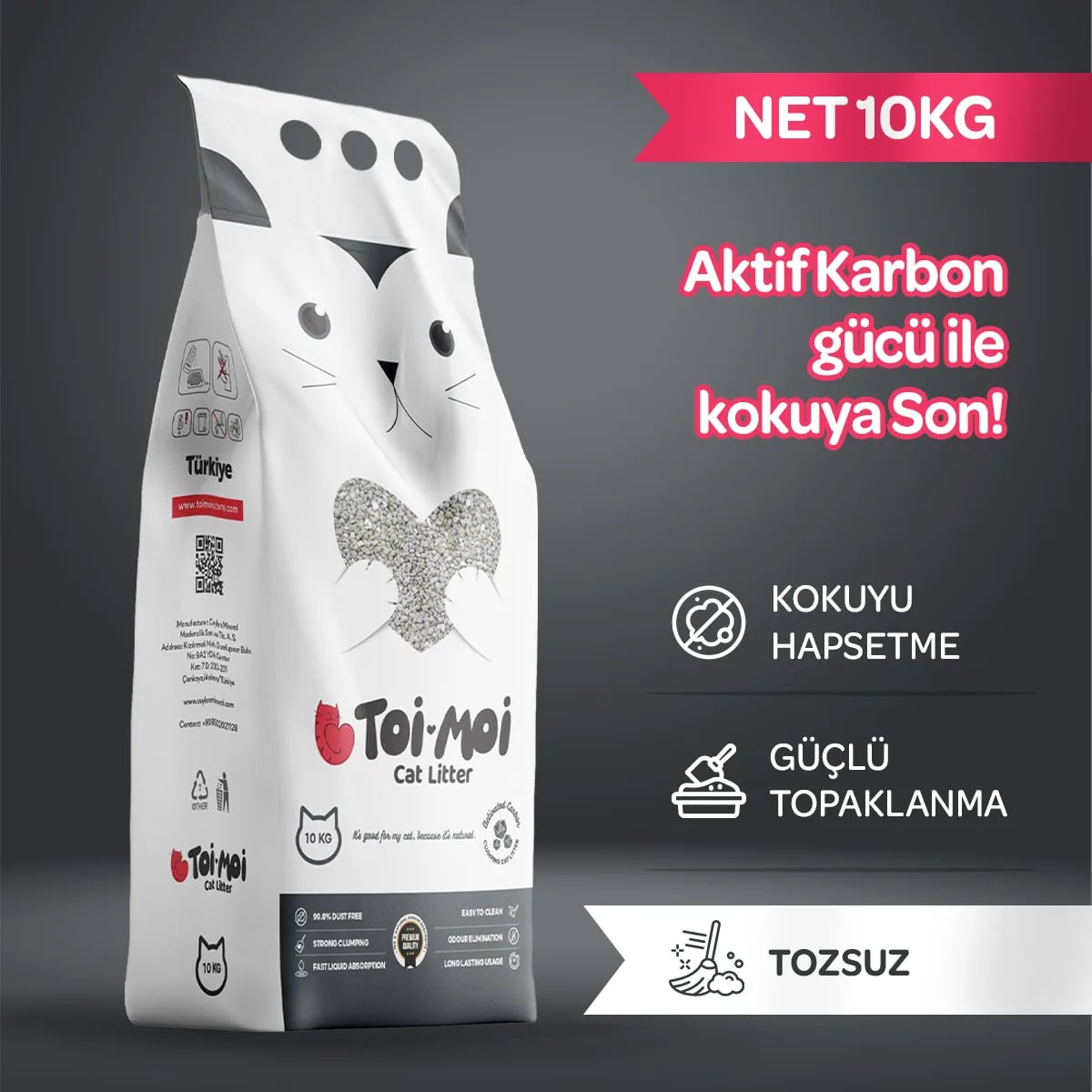 Toi Moi Aktif Karbon Sodyum Bentonit Kedi Kumu 10 L
