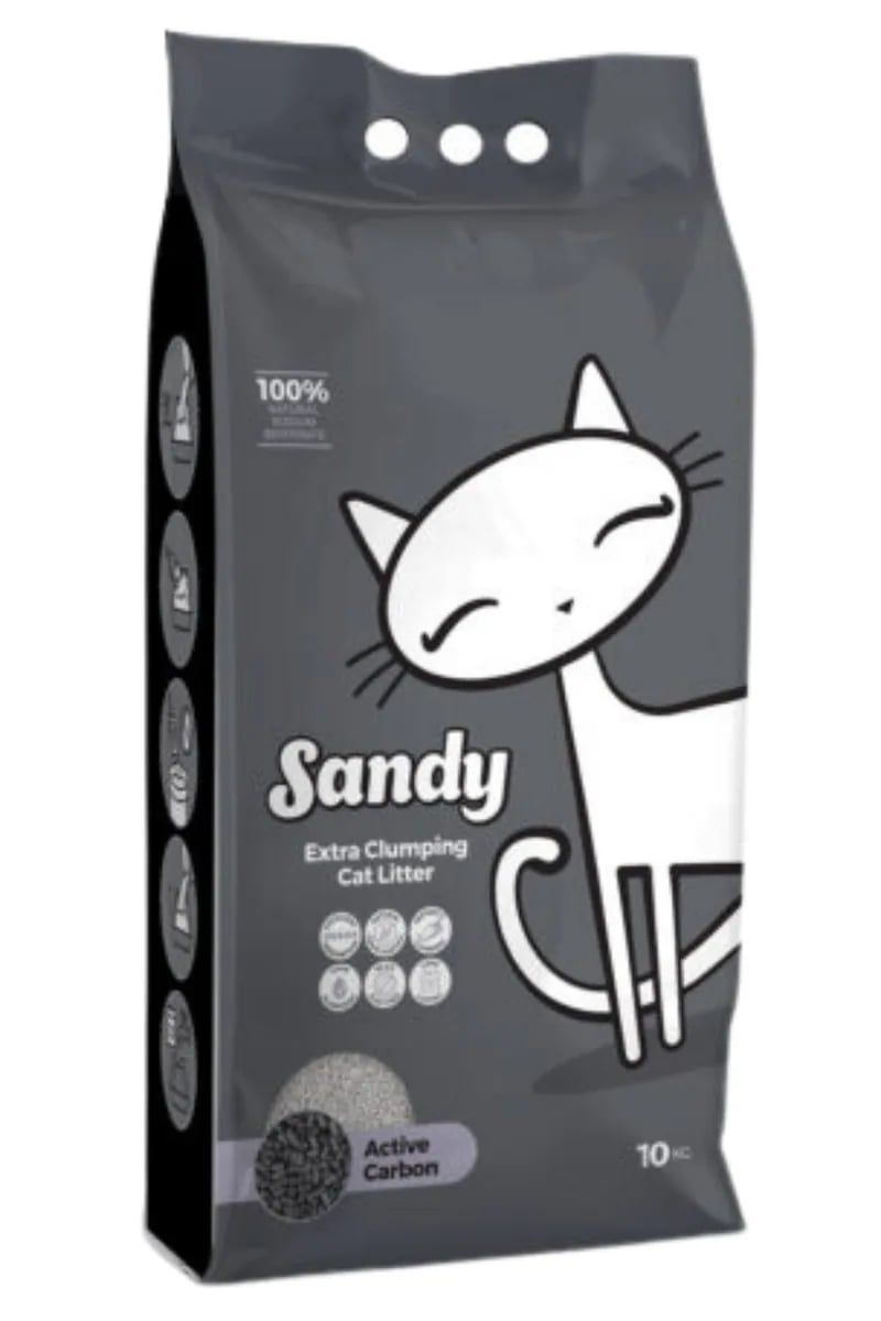 Sandy Aktif Karbonlu Tozsuz Topaklanan Sodyum Bentonit Gri Kedi Kumu 10kg