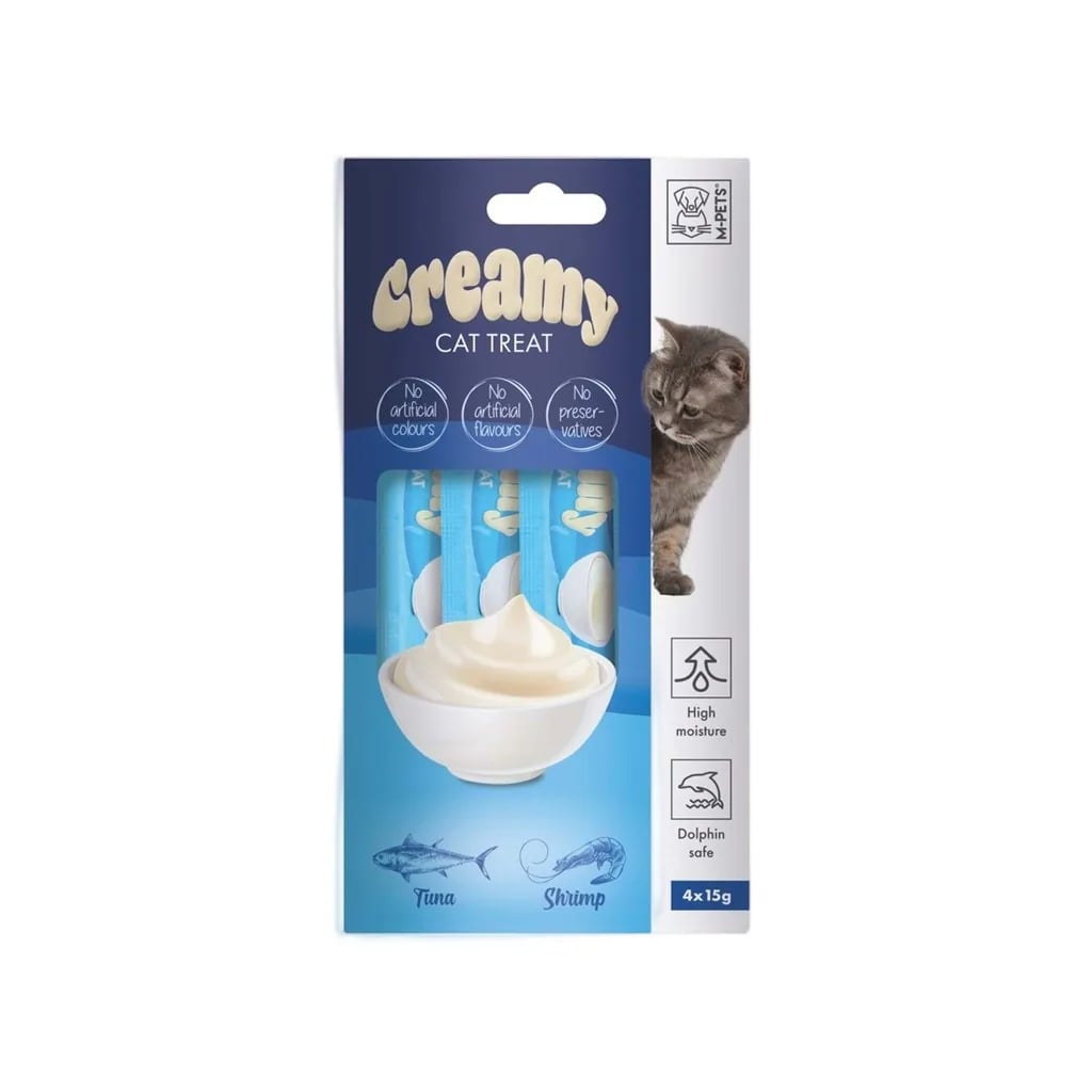 M-PETS CREAMY TON BALIKLI KARİDESLİ KEDİ ÖDÜLÜ 4X15GR X 10