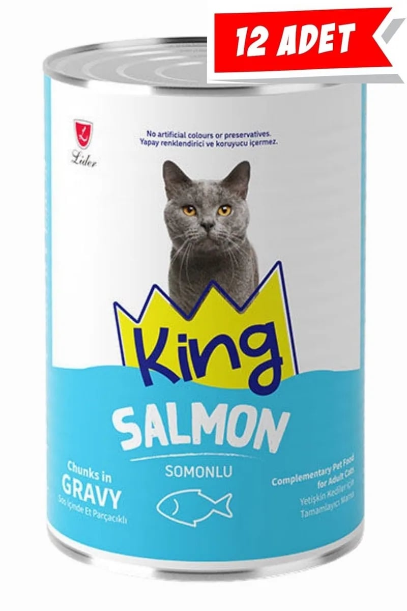 King Sos İçerisinde Et Parçacıklı Somonlu Kedi Konservesi 12x400gr 12lli