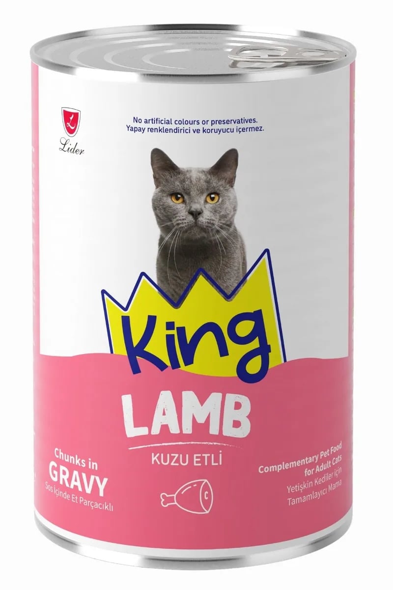 King Sos İçerisinde Et Parçacıklı Kuzu Etli Yetişkin Kedi Konservesi 400gr