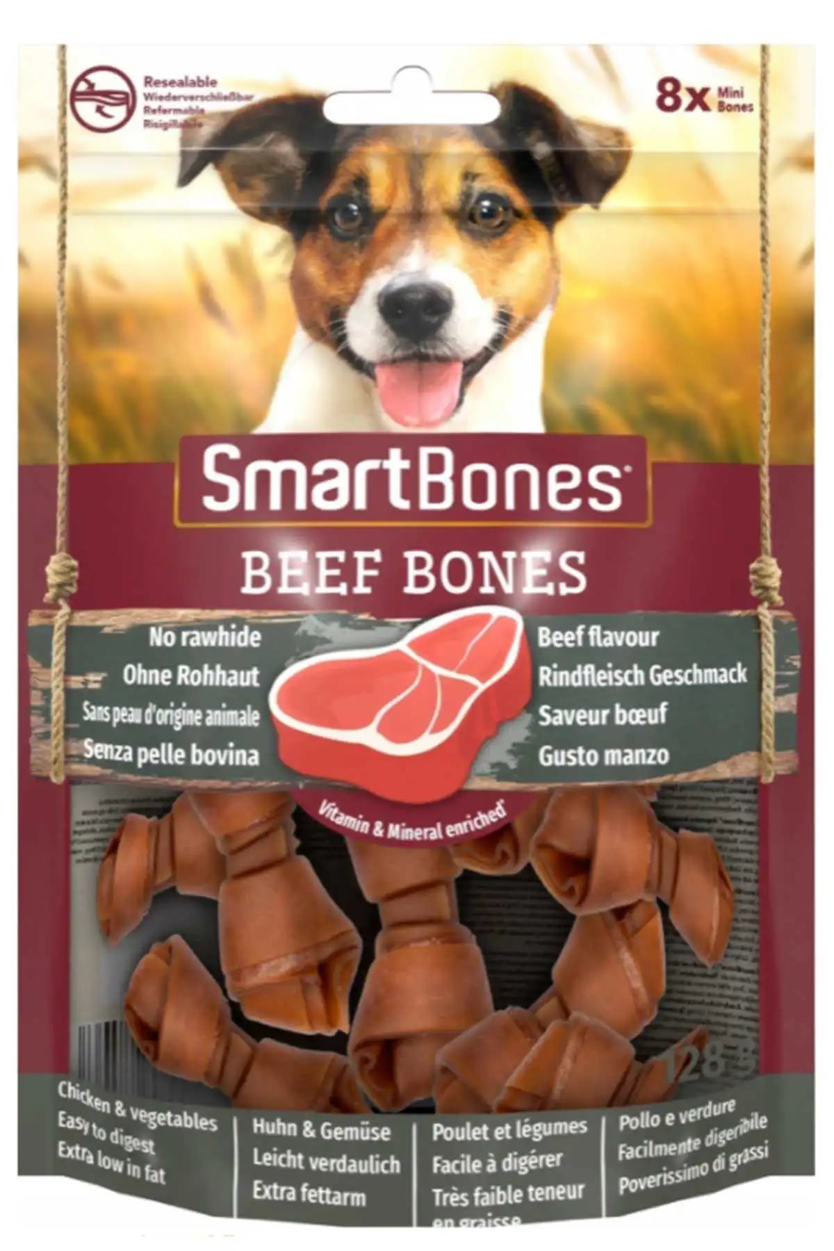  %100 Orijinallik Garantisi. Evinemama, SMARTBONES yetkili satıcısıdır. SmartBones Küçük Irk Köpekler için Biftekli Ödül Kemiği (8li) 128gr