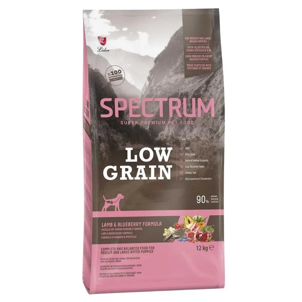 Spectrum Düşük Tahıllı Kuzulu Yaban Mersinli Orta ve Büyük Irk Yavru Köpek Maması 12 kg