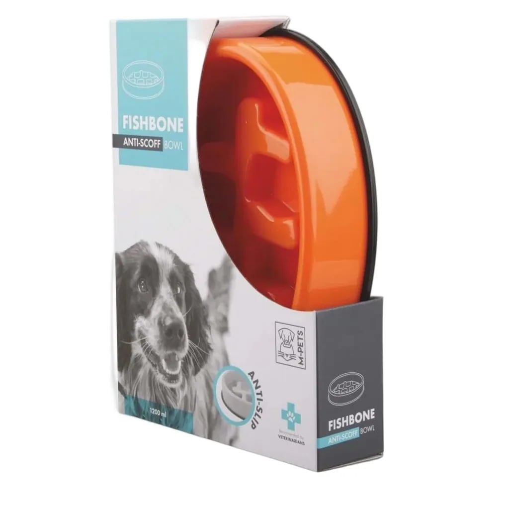 M-PETS FISHBONE YAVAŞ YEME MAMA KABI 1200ML ORANGE