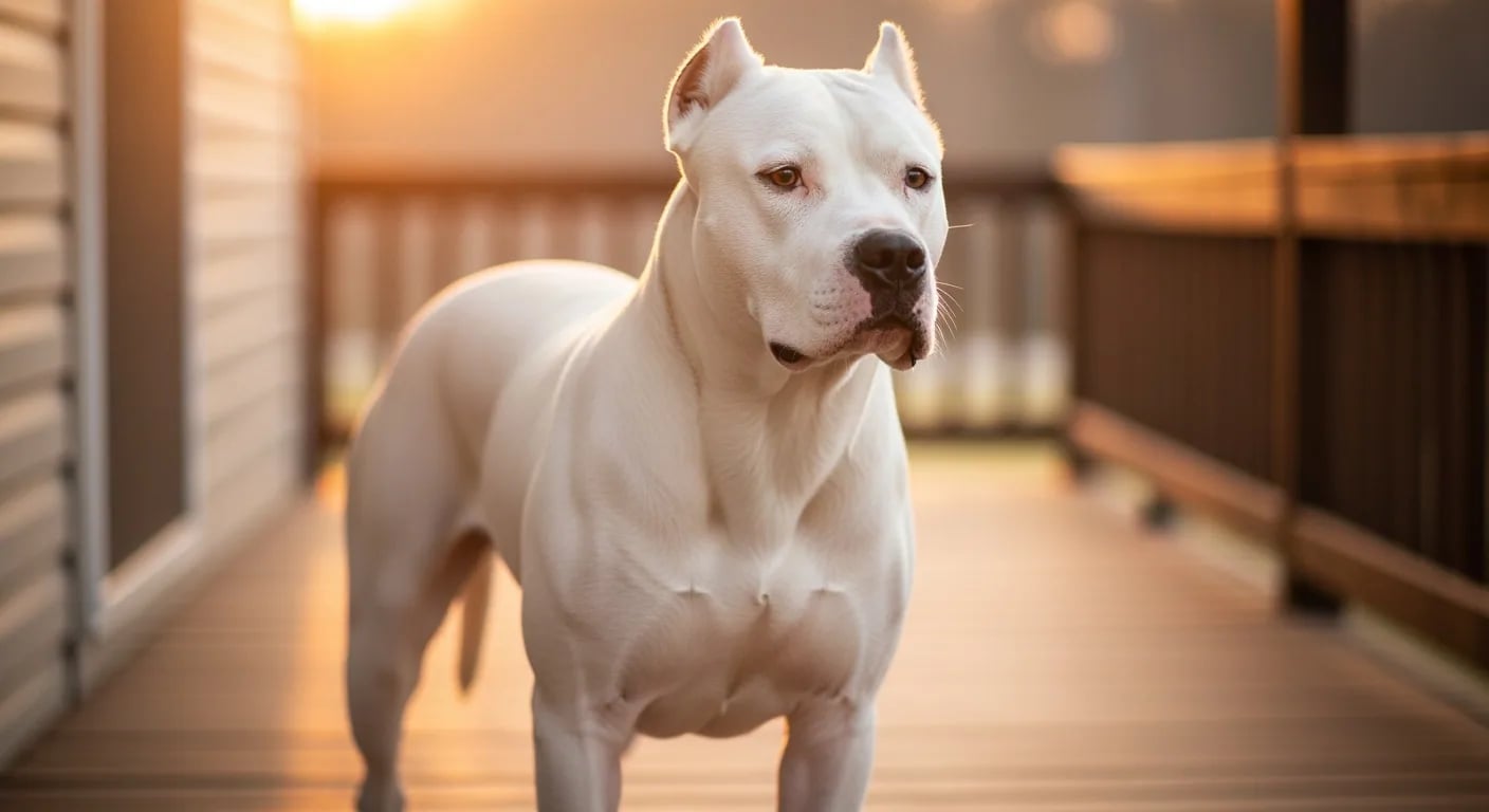 Dogo Argentino — saf beyaz kisa tüylü, kasli Arjantin koruma köpegi